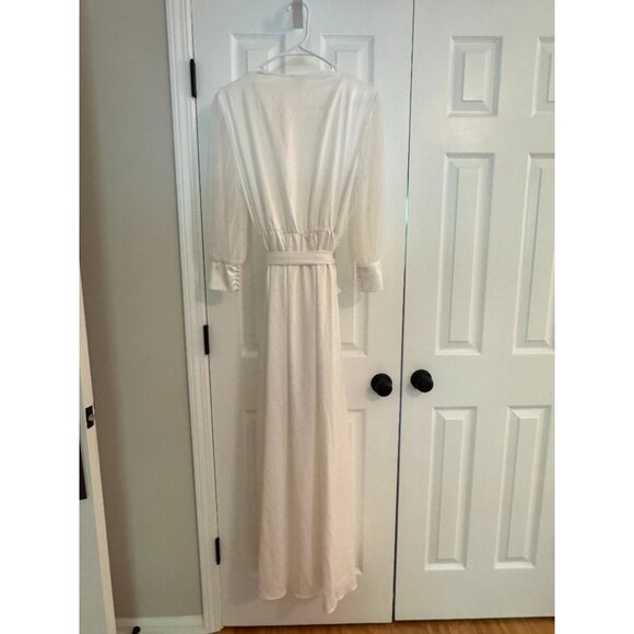 Le Rose Stories Alaina Bridal Robe Pleated Sleeve Satin Maxi - Includes Slip - Picture 11 of 12